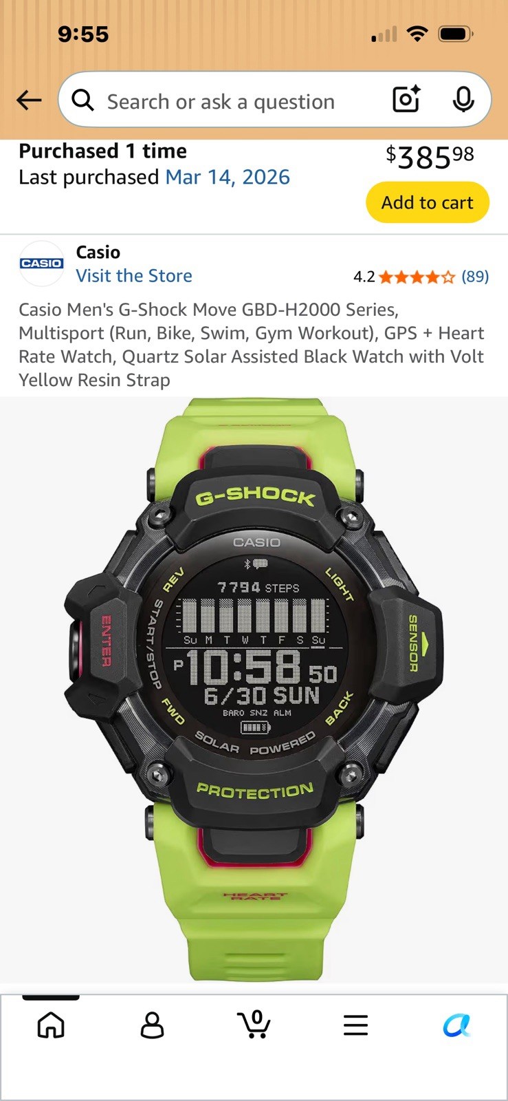 Casio G-SHOCK Move GBD-H2000 GPS Heart Rate Digital 50mm Green Strap +Box
