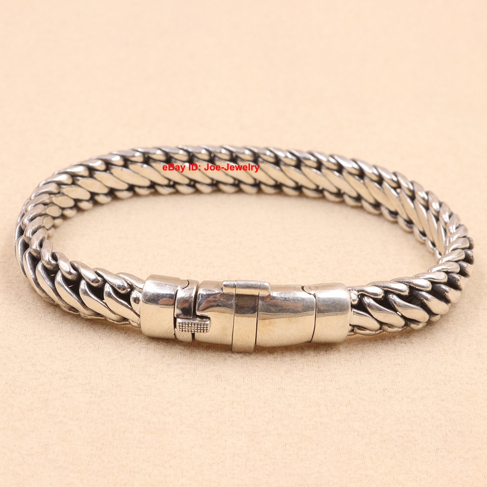 Solid 925 Sterling Silver 10mm Curb Link Chain Women Men’s Bracelet 8.26inch