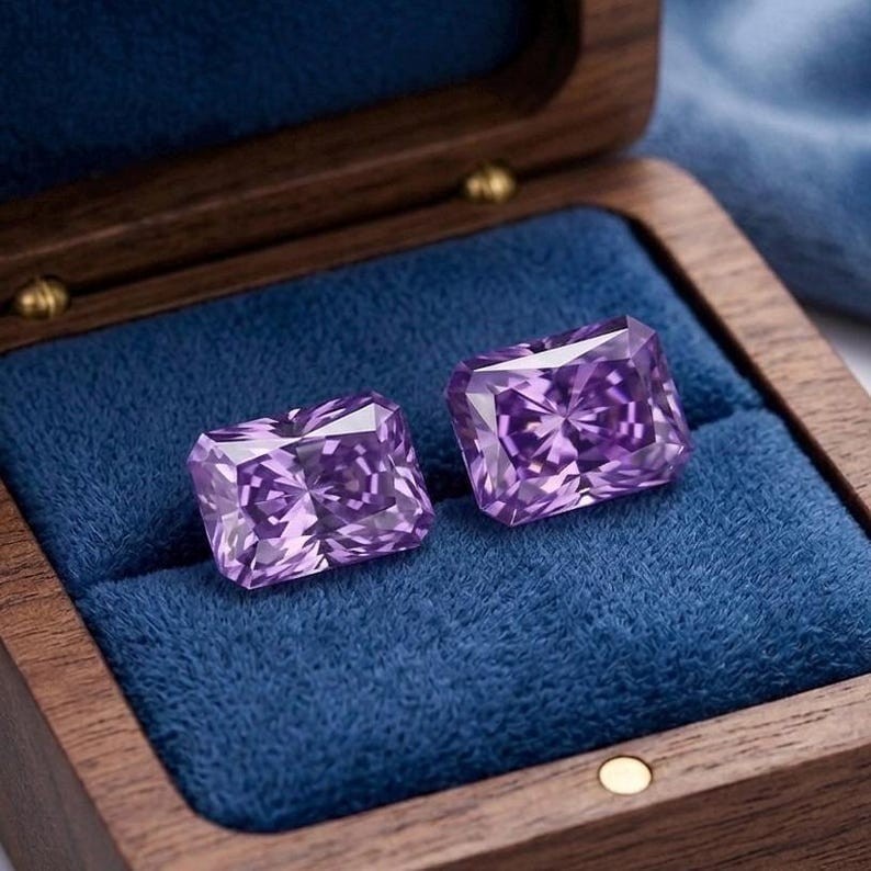2Ct Pair Fancy PurpleColor Radiant Cut VVS1 Diamond premium Quality Gemston5x7m