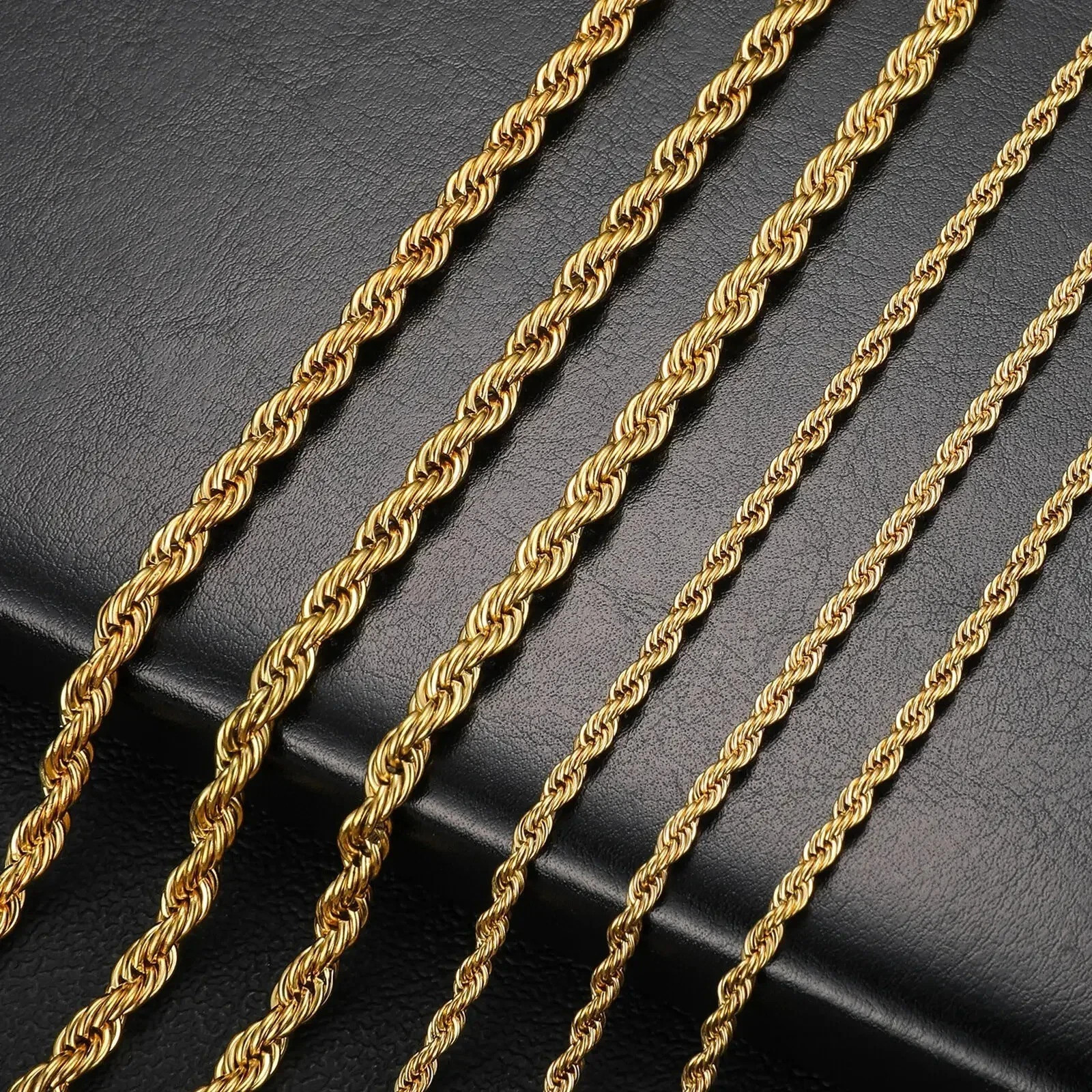 18K Gold Filled Italy Rope Necklace Heavy Solid Chain 2mm 3mm 4mm 5mm 6mm