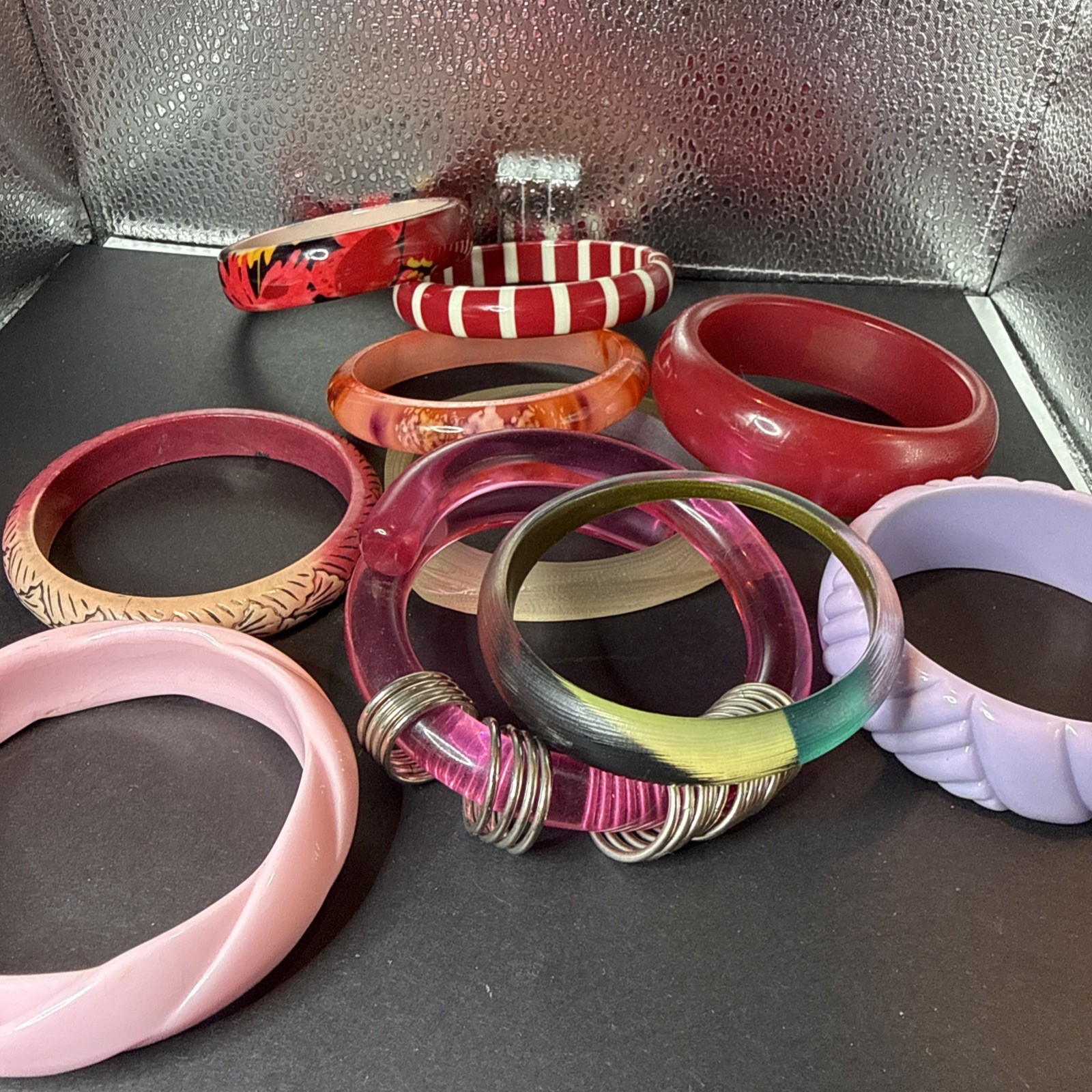 Vintage 10 Celluloid & Lucite Plastic Bracelets Variety Collection