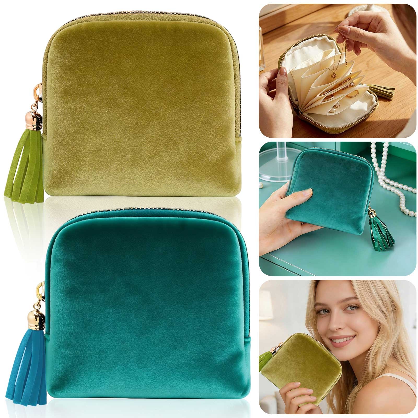 2PCS Travel Jewelry Pouch Zipper Organizer Storage Bag for Rings Necklaces Gift