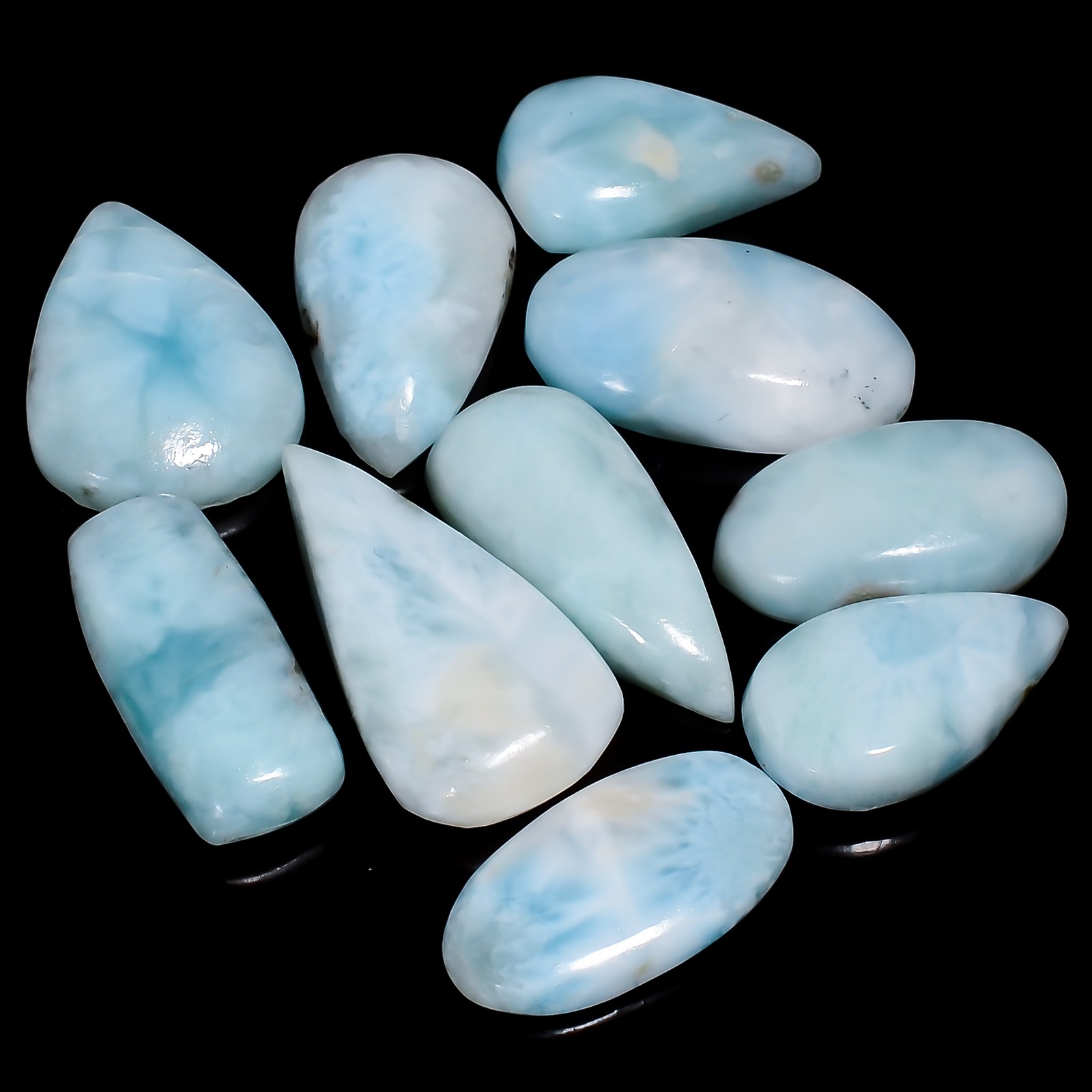 Natural Larimar Cabochon Loose Gemstone 10 Pcs 101.5 Ct. 17X10 24X12 mm A-32436