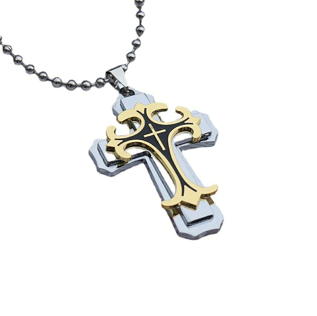 Cross Pendant Necklace Stainless Steel Crucifix Cuban Gold Black Men Unisex New