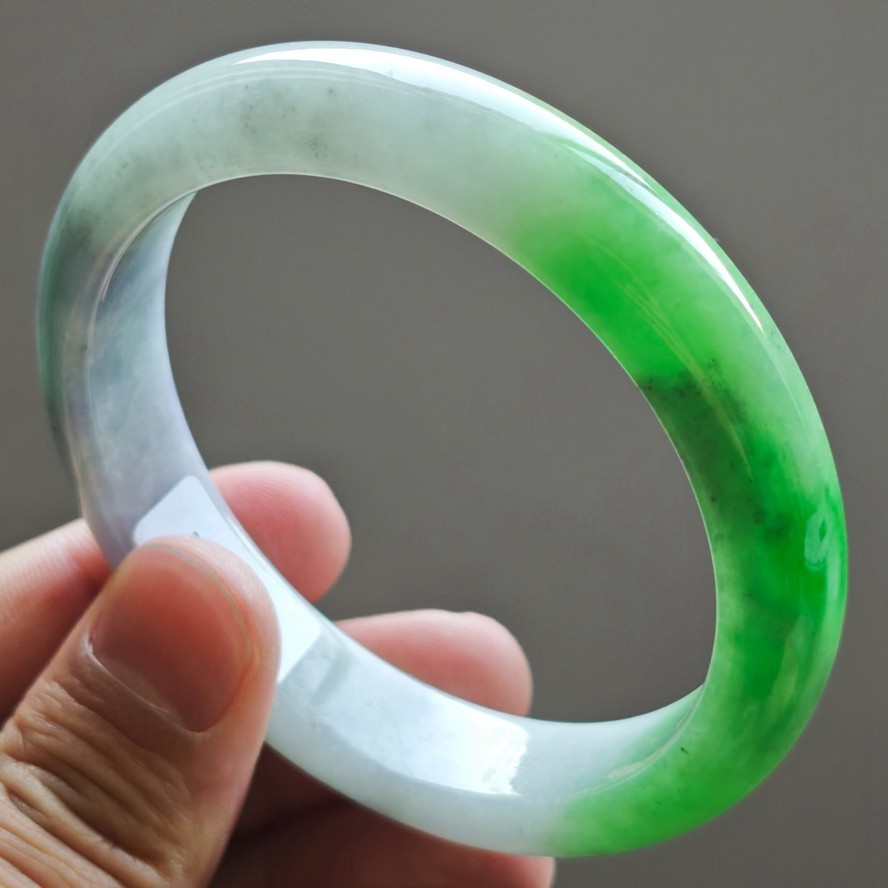 61mm Natural Green Purple Jadeite Jade Bangle Bracelet Burma Jade Bangle 3231