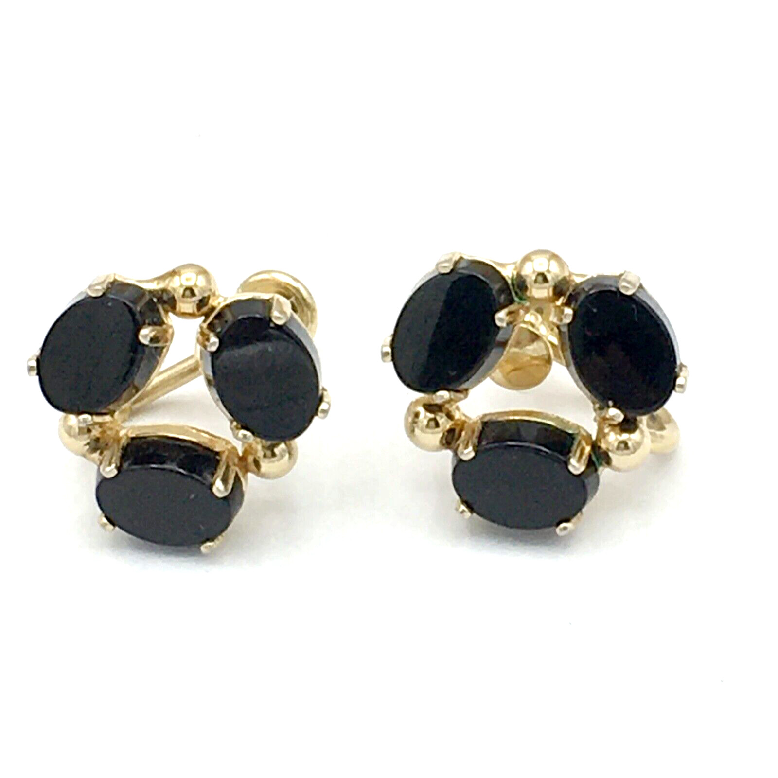 BURT CASSELL 12K GF onyx earrings – vintage screw-back yellow gold-filled black