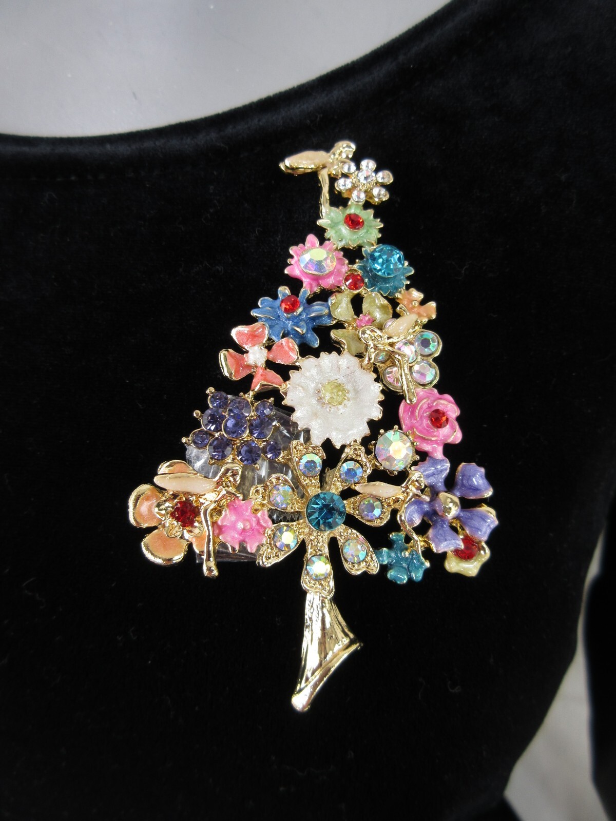 Victorian Tree Brooch Pin Rhinestone Floral Fairy Romantic 3.75in Luxurious Big