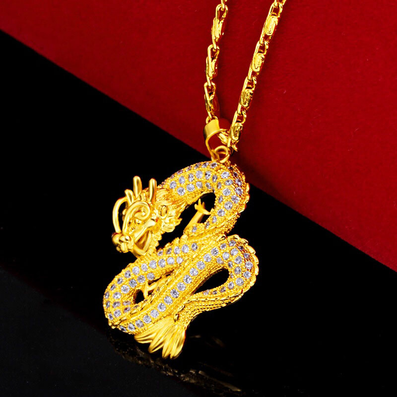 24k Gold Filled Over Sterling Silver Womens Zircon 18″ Dragon Necklace D921
