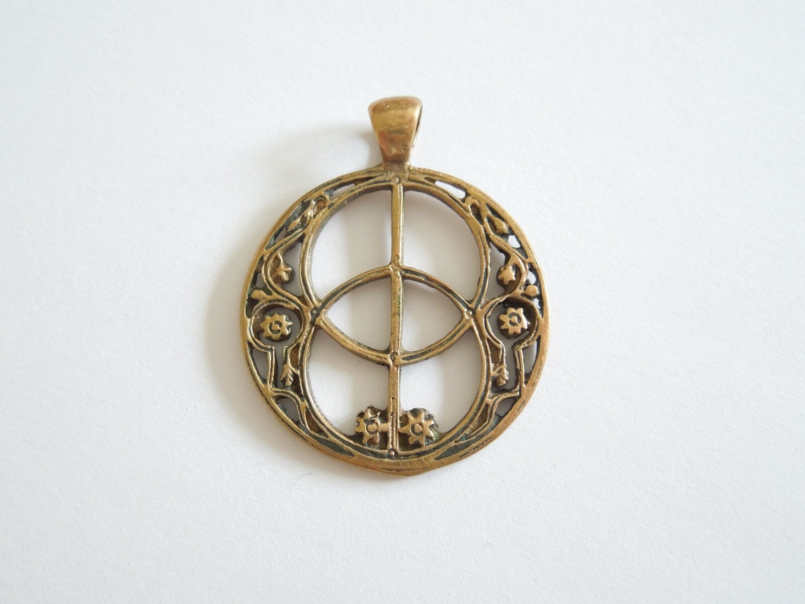 Vintage Pendant Bronze Colored Rings Flower Motif 2,6 g 2,9 x 2,3 cm