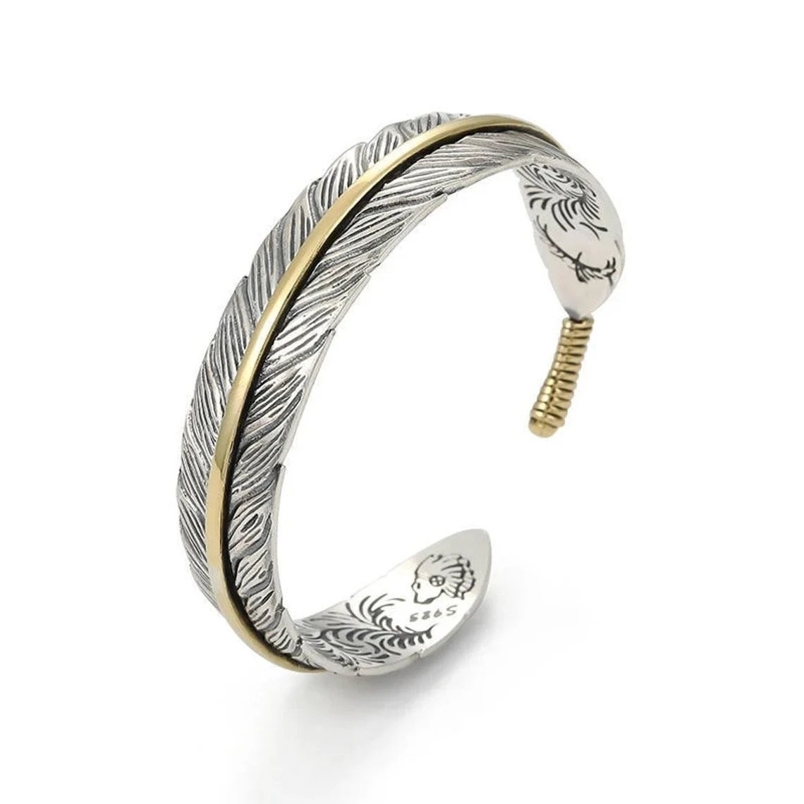 Men’s Silver Feather Adjustable Bangle Cuff Bracelet Fashion Retro Jewelry USA