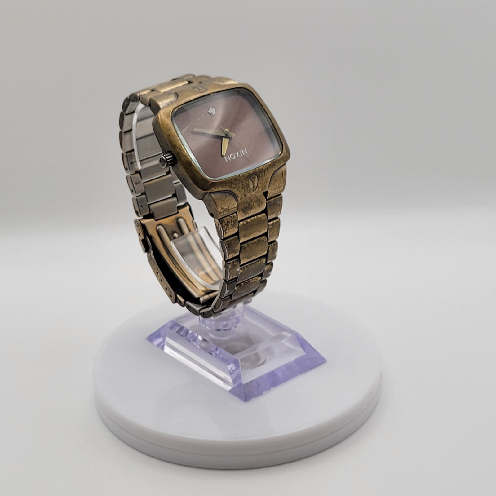 Nixon The Player Antique Brass Watch Distressed Bronze Diamond Dial 100M 8K