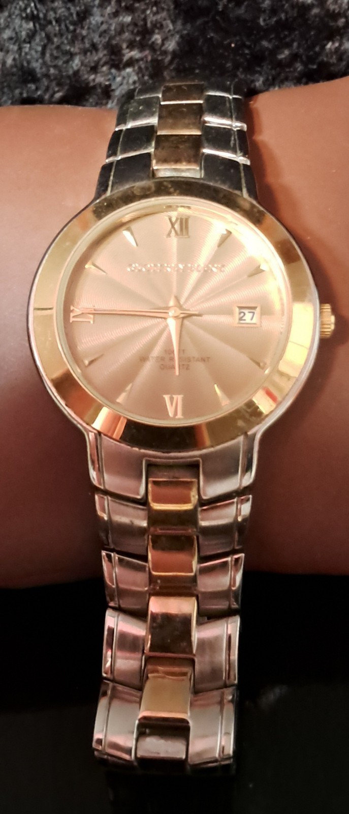 Geoffrey Beene Gold Two-Tone Analog Wristwatch Champagne Dial Pre-Owned