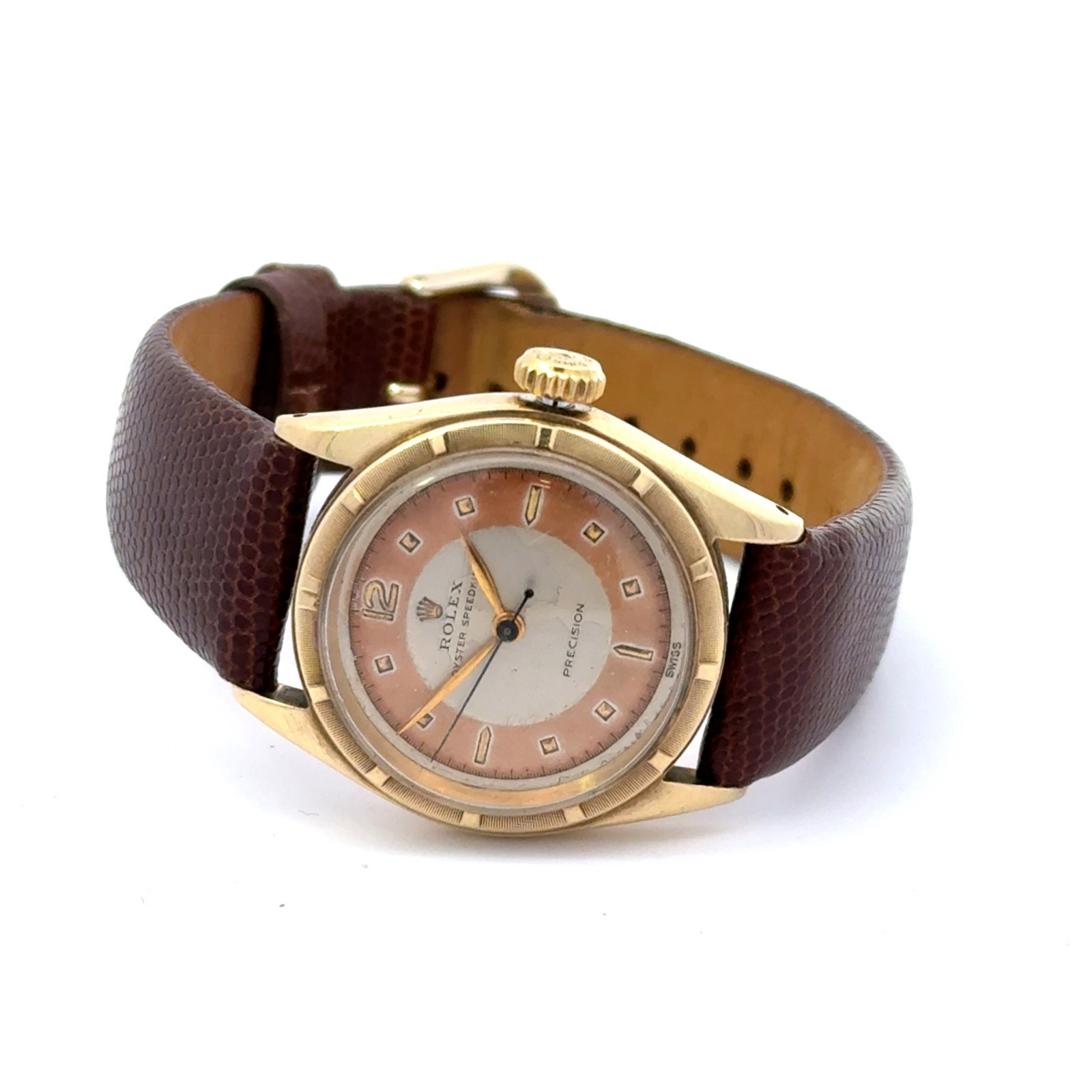 Vintage Rolex 9k Gold Oyster Speedking Precision Multi-Tone Dial Wristwatch 30mm