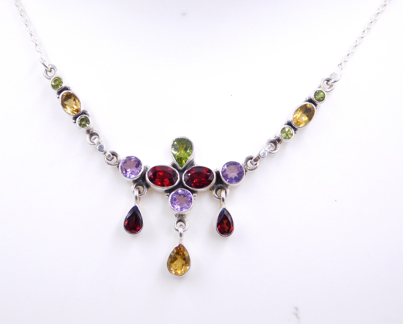 Multi Gemstone 925 Sterling Silver Necklaces Garnet, Peridot, Citrine Necklace