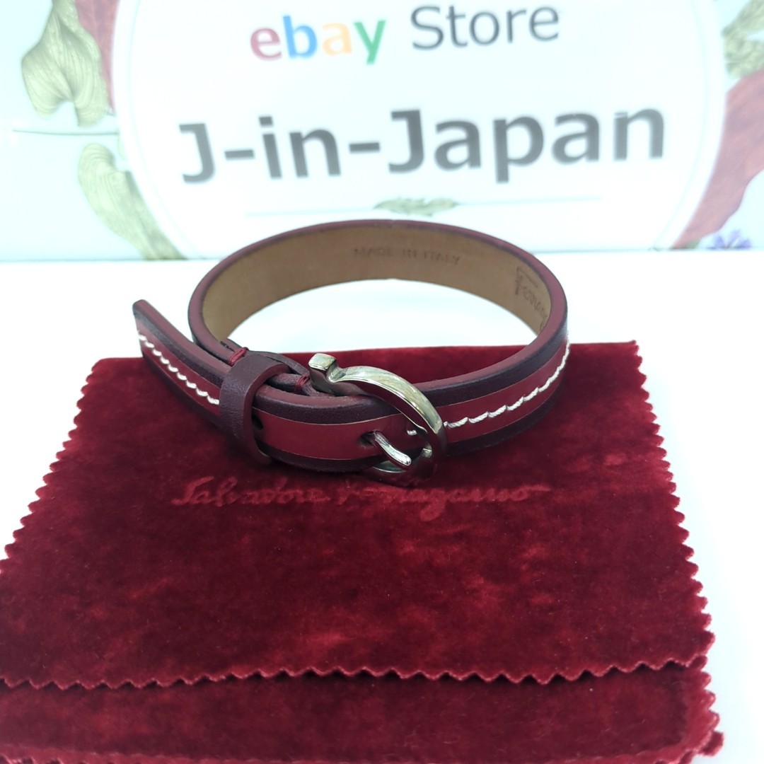 Salvatore Ferragamo Bracelet Wrap Made in Italy Leather Red Approx. 25.5cm