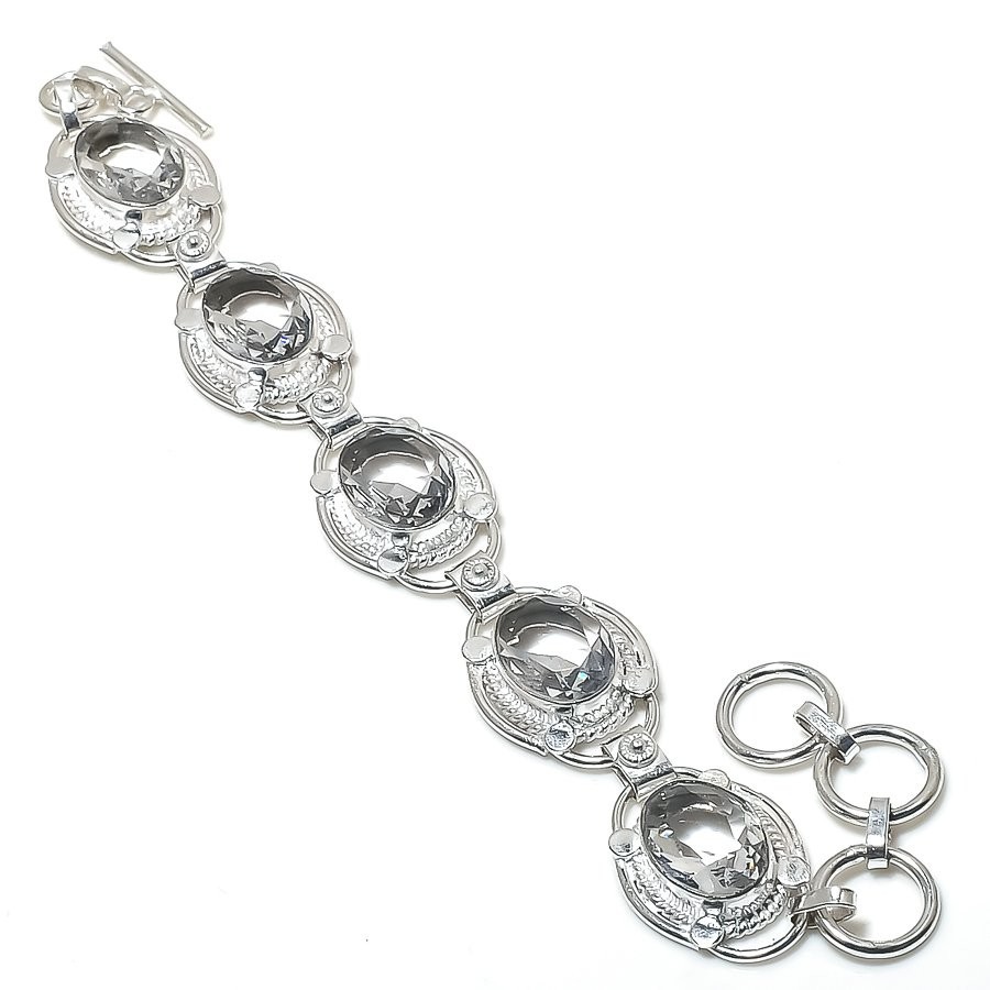 White Topaz Gemstone Handmade 925 Sterling Silver Jewelry Bracelet Size 7-8″