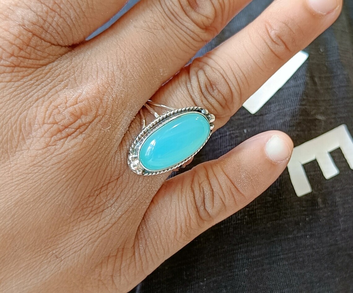 Lovely Blue Chalcedony Gemstone 925 Sterling Silver Handmade Ring All Size AC-40