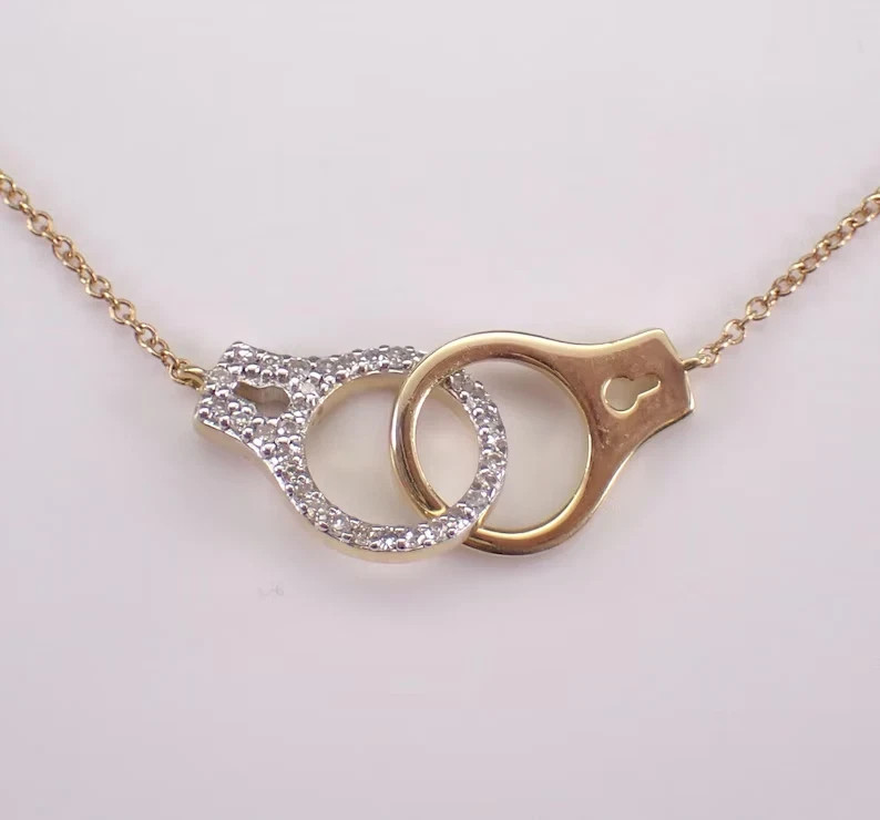 1Ct Round Cut Real Moissanite Handcuff Pendant 14K Yellow Gold Plated Silver