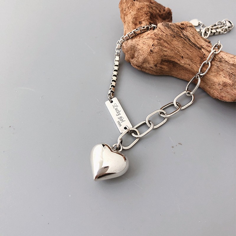 Ladies 925 Silver Stamped Heart Pendant Ankle Bracelet 16cm + 5cm Extension