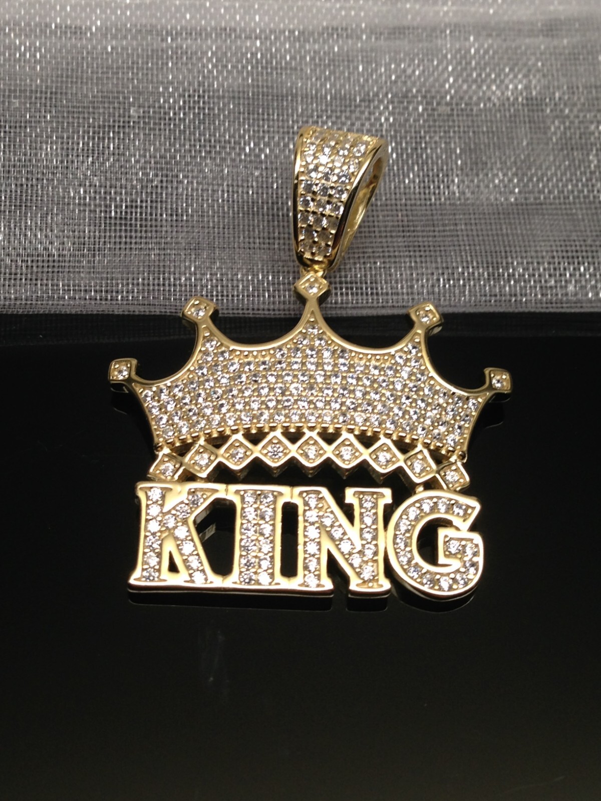 925 Sterling Silver CZ Gold Crown King Pendant Men 23.5mm(0.93″)/35mm(1.38″)