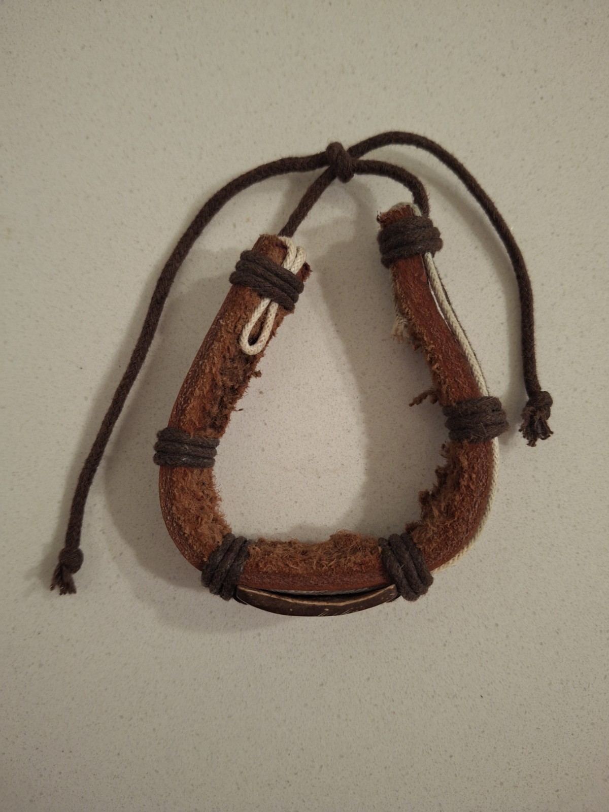 Leather Smiley Face Bracelet Adjustable Drawstring Closure Brown Black White