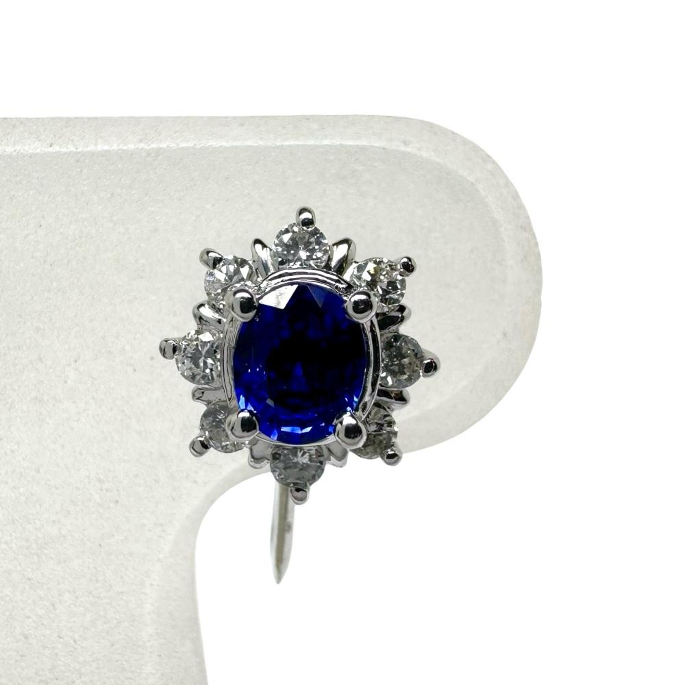 sapphire 0.31/0.27ct diamond 0.12x2ct in total Earring Pt900Platinum 3.3g Women