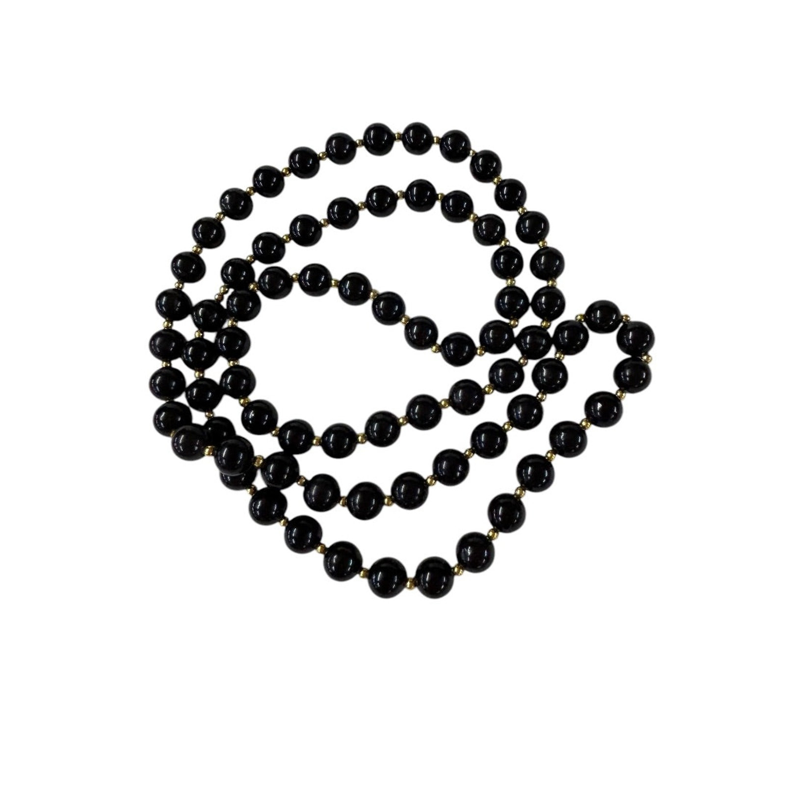 Vintage Black Goldtone Acrylic Necklace Beaded 34 Inch Overhead No Clasp
