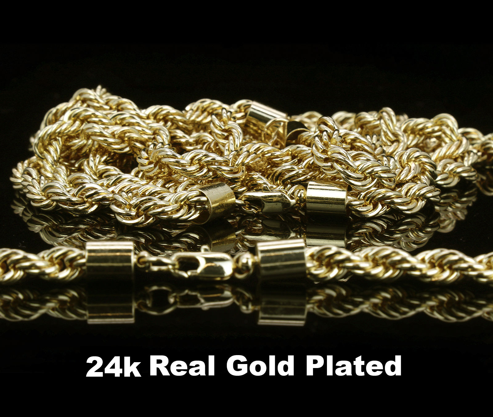 Men’s 24K Gold Plated Two 10mm 30″ Thick Rope Chain Hip Hop Style Necklace Set