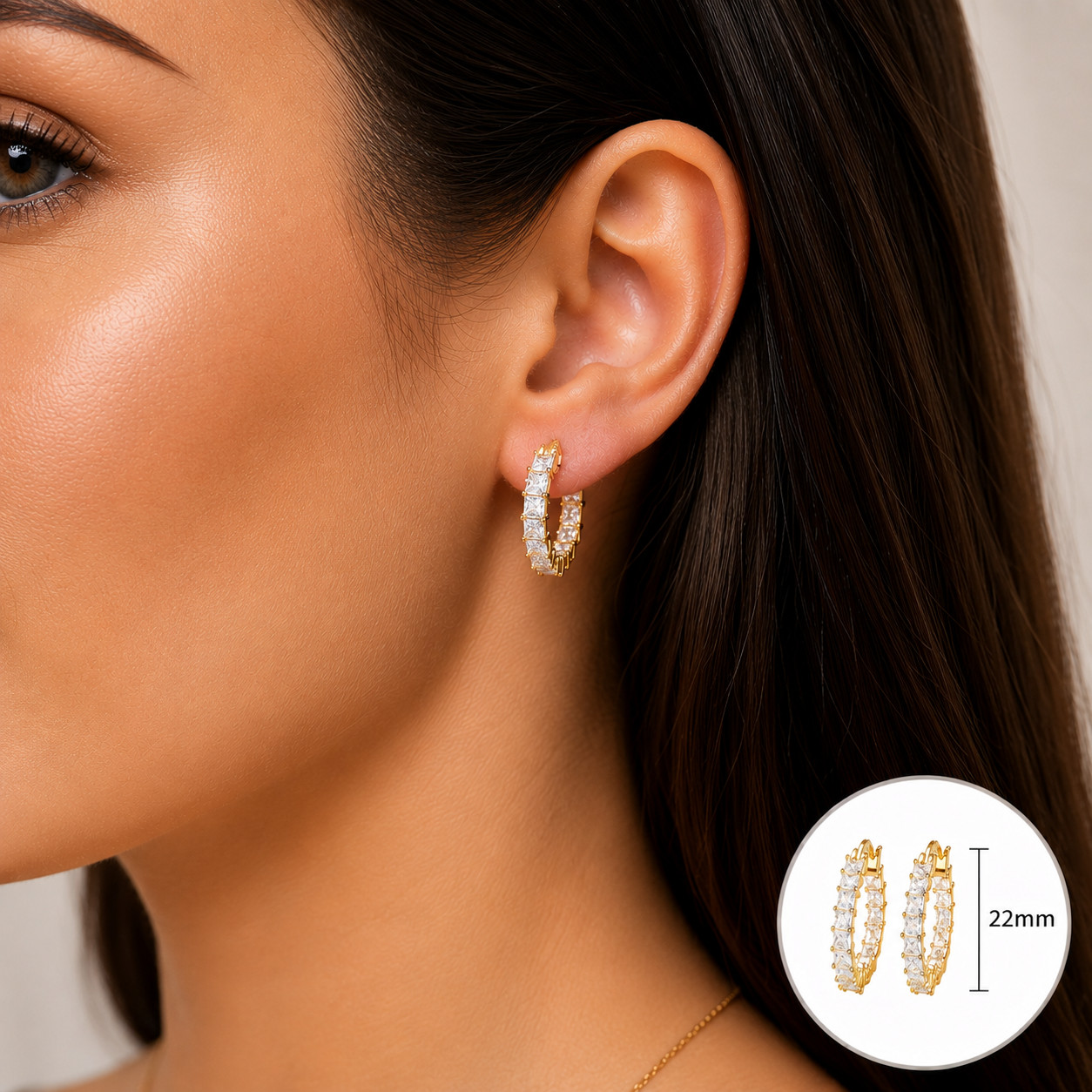 Gold Plated Hoop Earrings With Cubic Zirconia Unisex Hip Hop Jewelry Women, Men