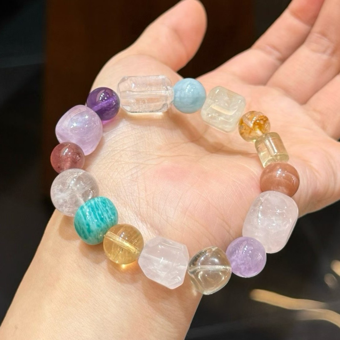 9-13mm Natural Multi-gemstone Crystal Amethyst and citrine Handmade Bracelet