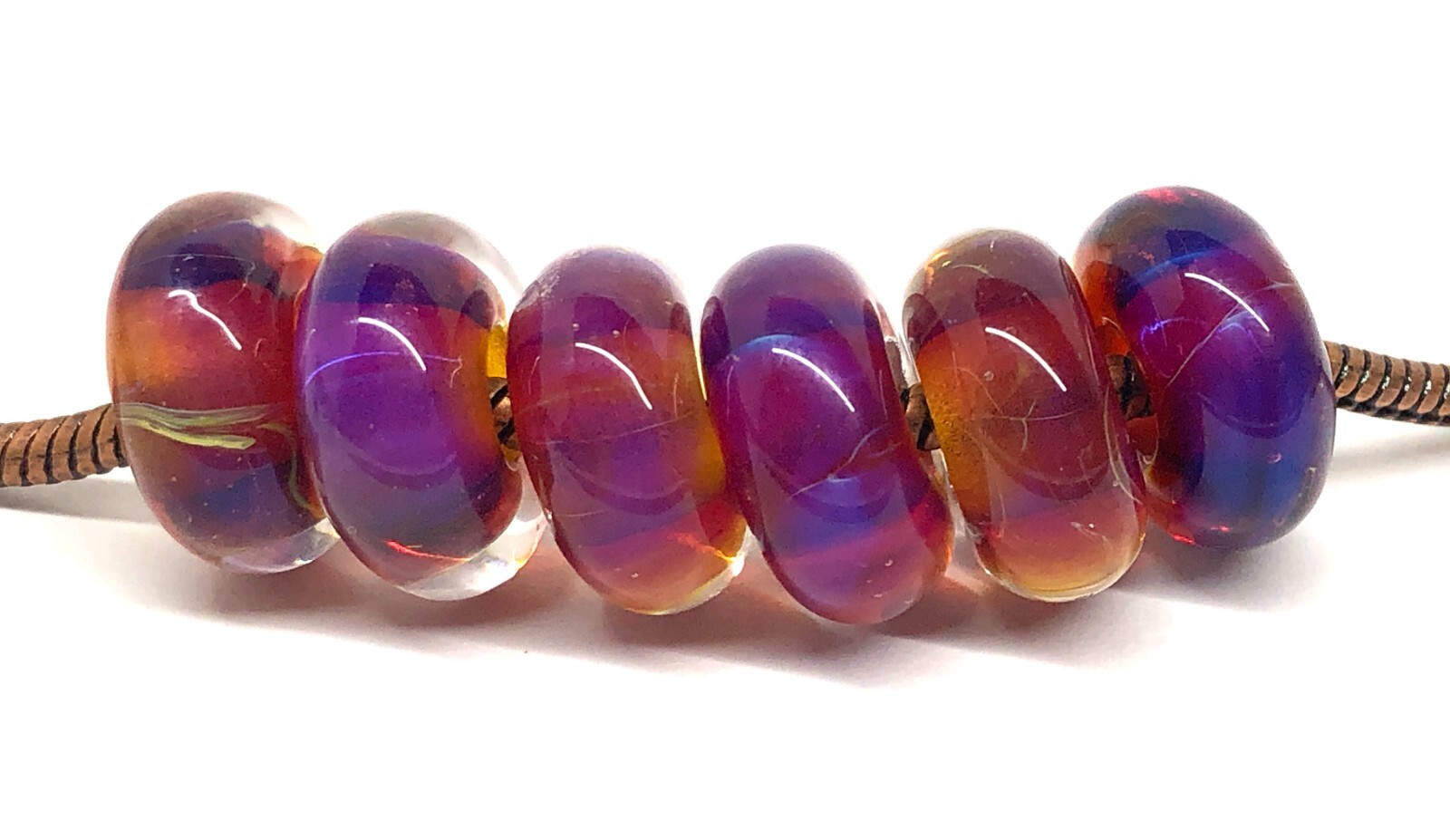 Big Hole Handmade Lampwork Glass Beads From Murano Tamara Yarilo Brand 6 Pcs