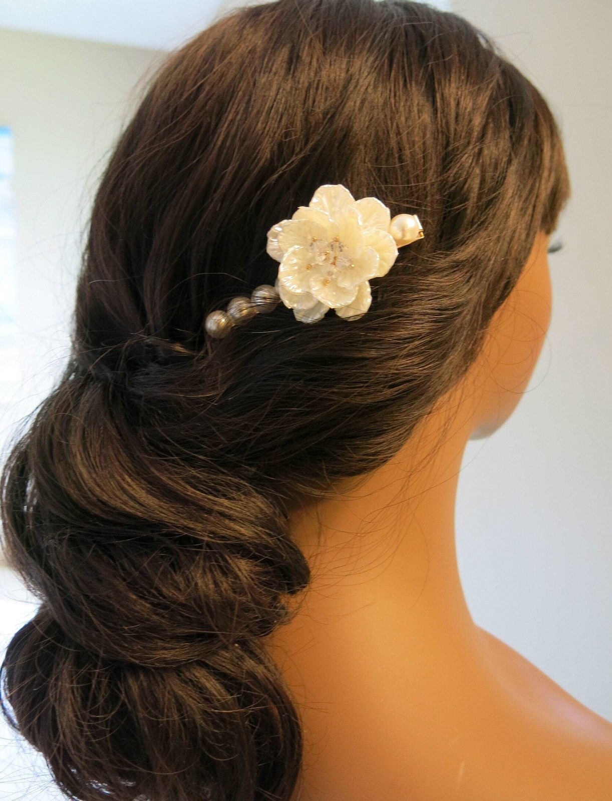 Abalone Seashell Off White Pearl 2 PC Hairclip Set, Wedding Alligator Hairclips