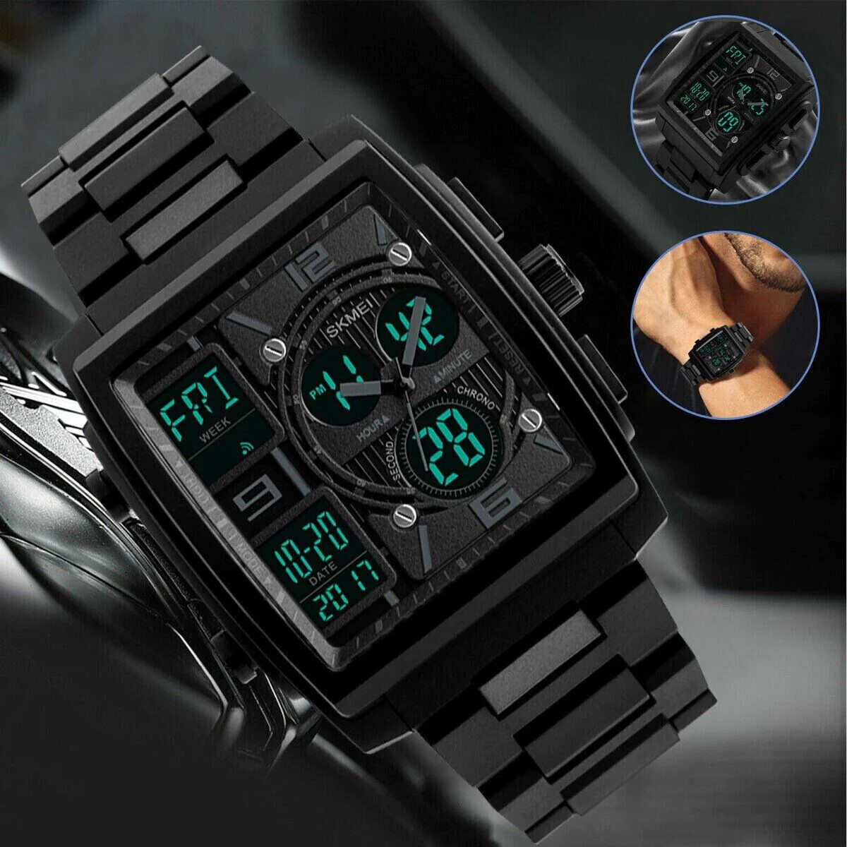 Men’s Military Sport Watch 50M Waterproof LED Dual Time Zone Alarm Chronograph