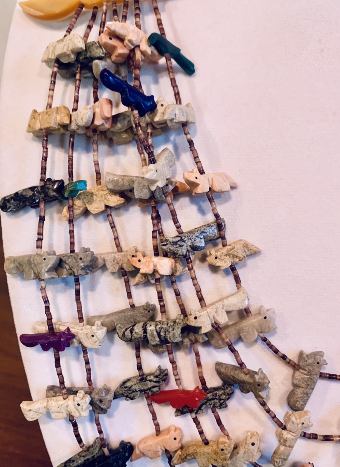 Huge! Native American 7 Strand Fetish Necklace 119 Carved Stone Animals Silver