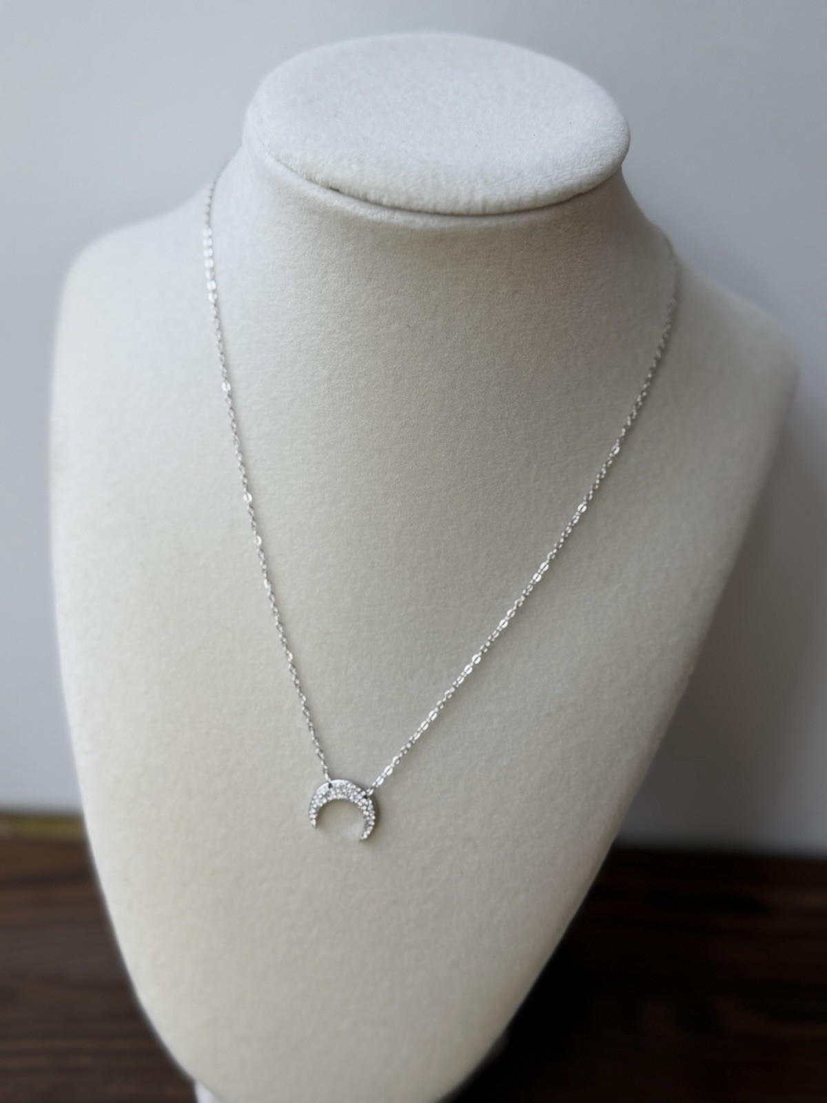925 Sterling Silver CZ Crescent Moon Necklace 18” Adjustable Dainty Minimalist