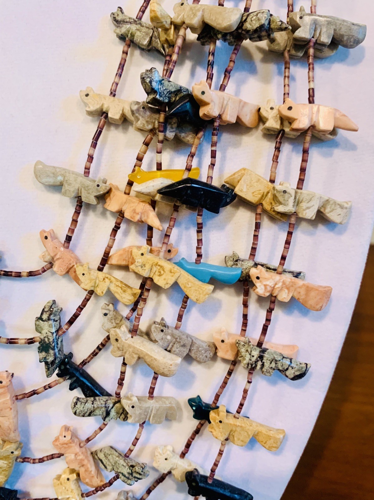 Huge! Native American 7 Strand Fetish Necklace 119 Carved Stone Animals Silver