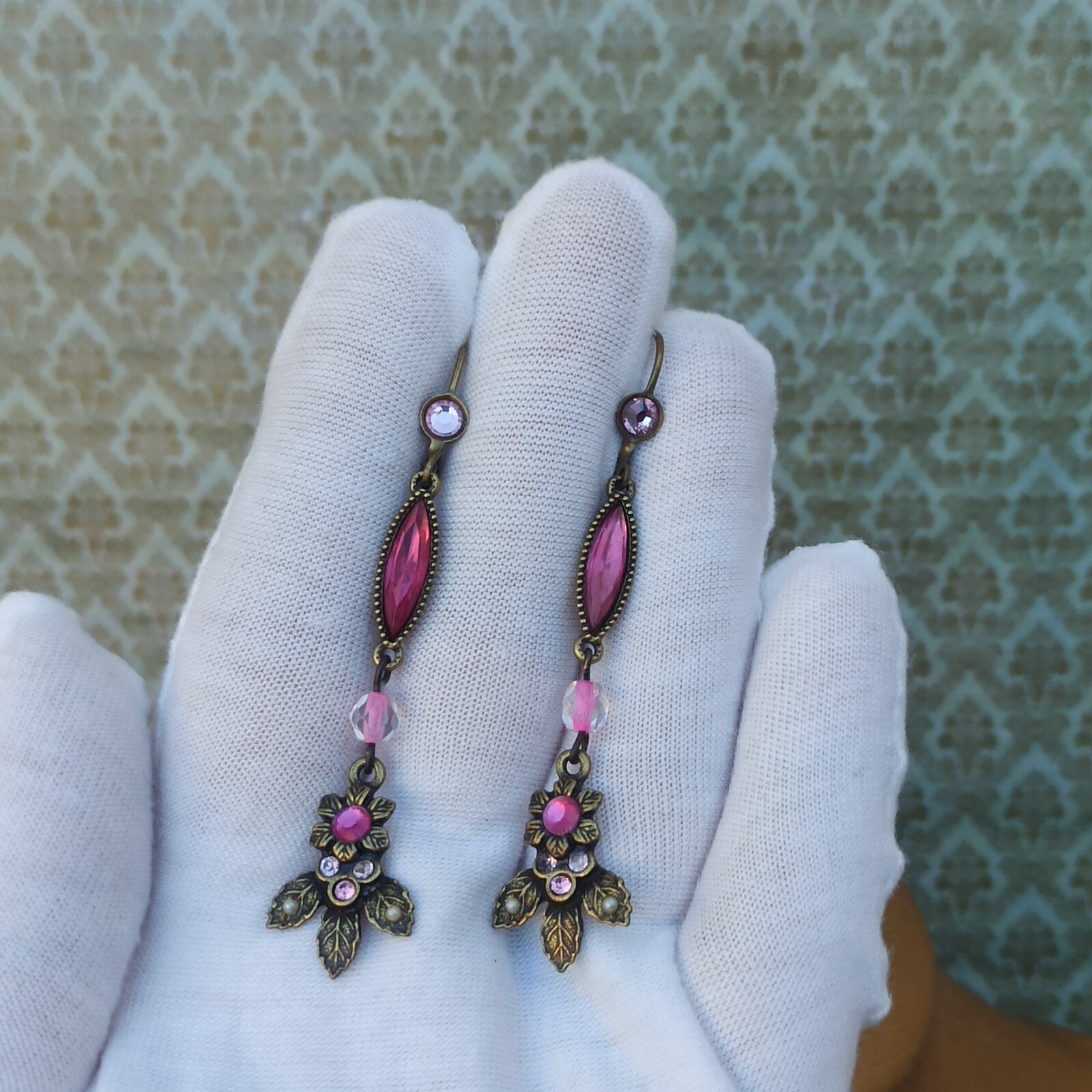 Michal Negrin Earrings Hot Pink Fuchsia Long Marquis and Swarovski Crystals Gift
