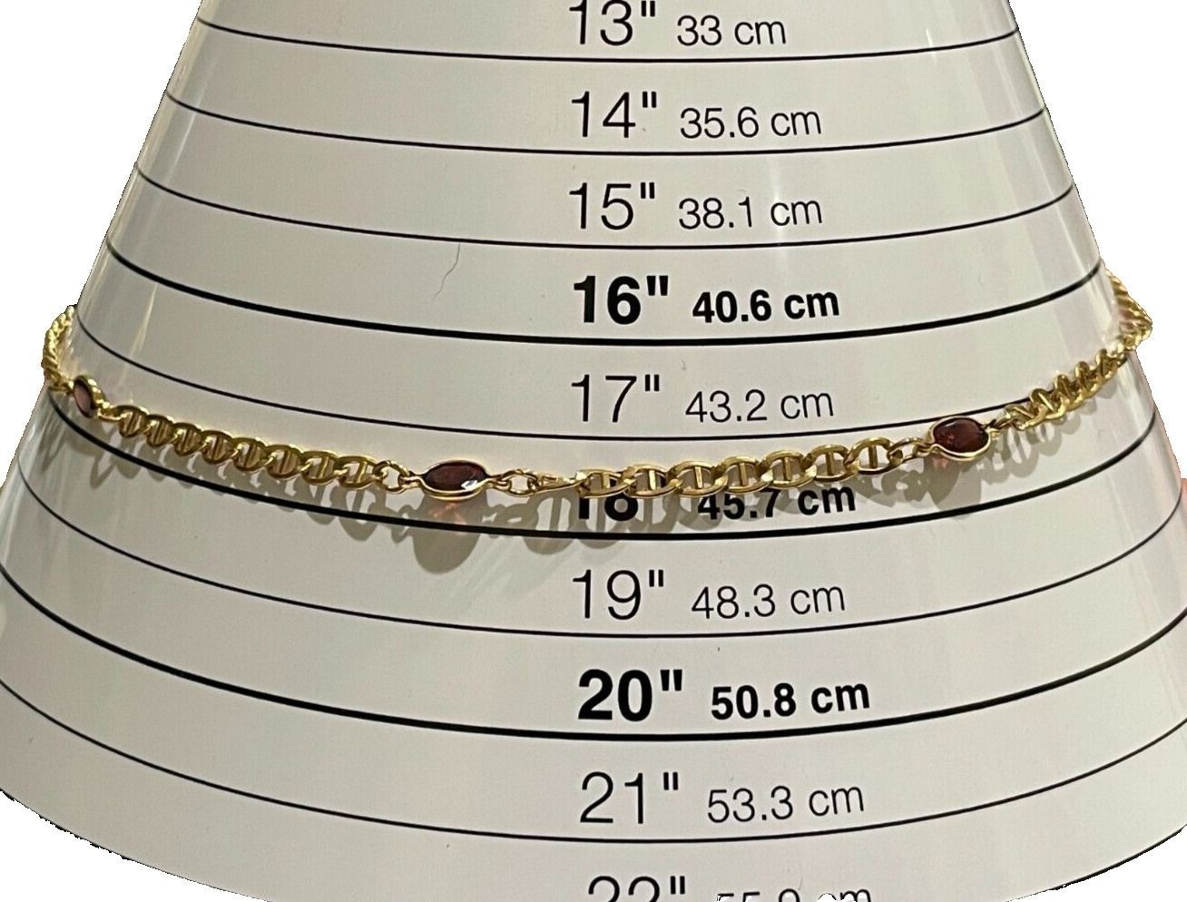 Vtg 1/30 14K Gold Over Sterling Mariner Link Red Glass Station Necklace 17.5″