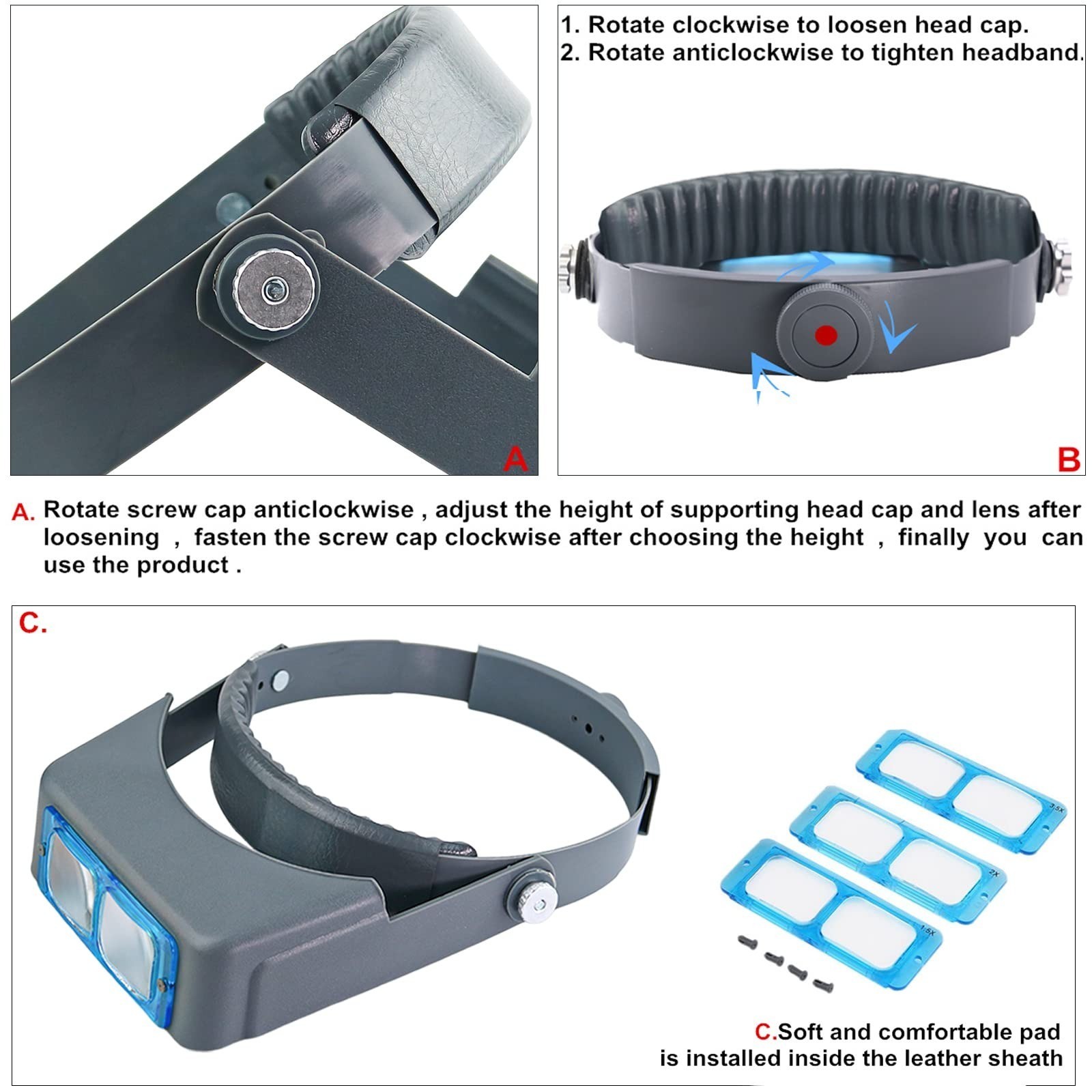 Headband Magnifier Head-Mounted Reading Magnifying Glass Opitcal Glass | The 4 l