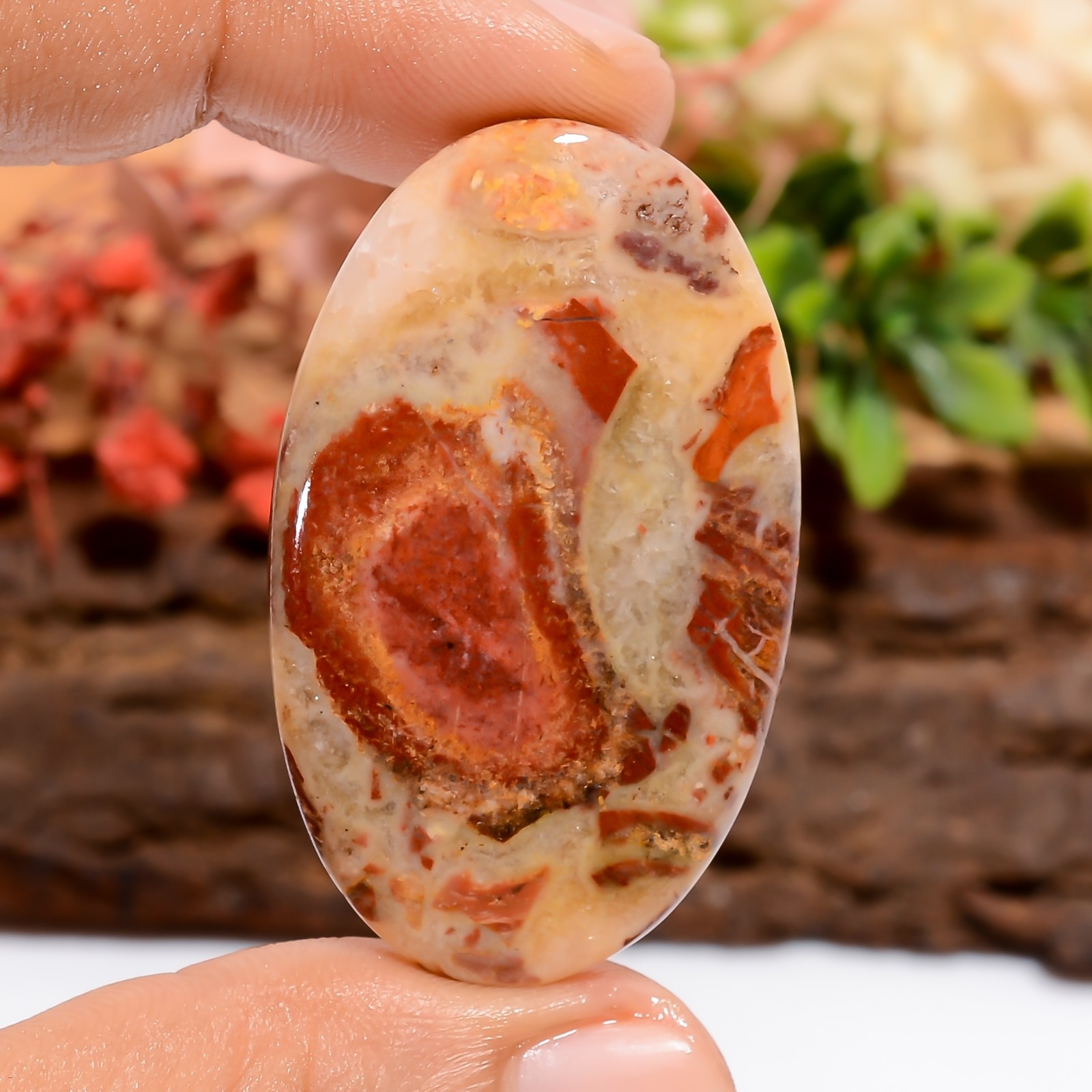 Natural Snakeskin Jasper 53Ct Oval 44X27X5mm Red Stone for Ring Loose Cabochon