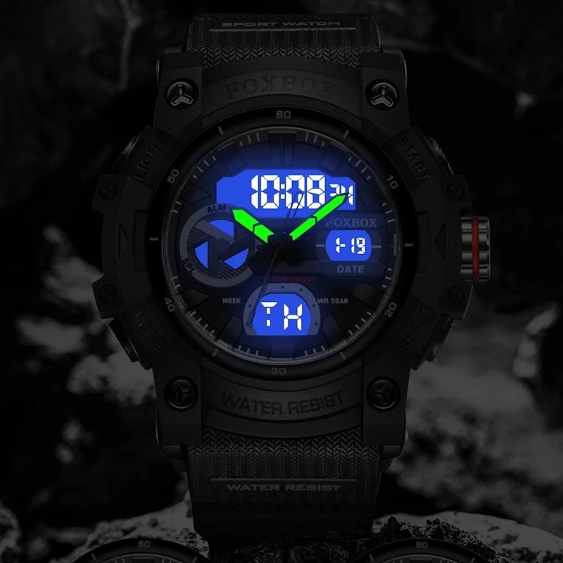 Men’s Watch Big Dial Quartz Digital Analog Luminous Waterproof Sports Wristwatch