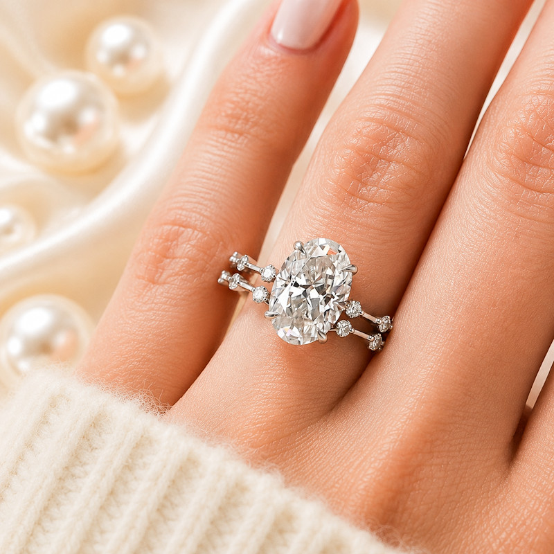 Oval Cut 3.70 Ct IGI Lab Grown Diamond Engagement Band Set Ring in 950 Platinum