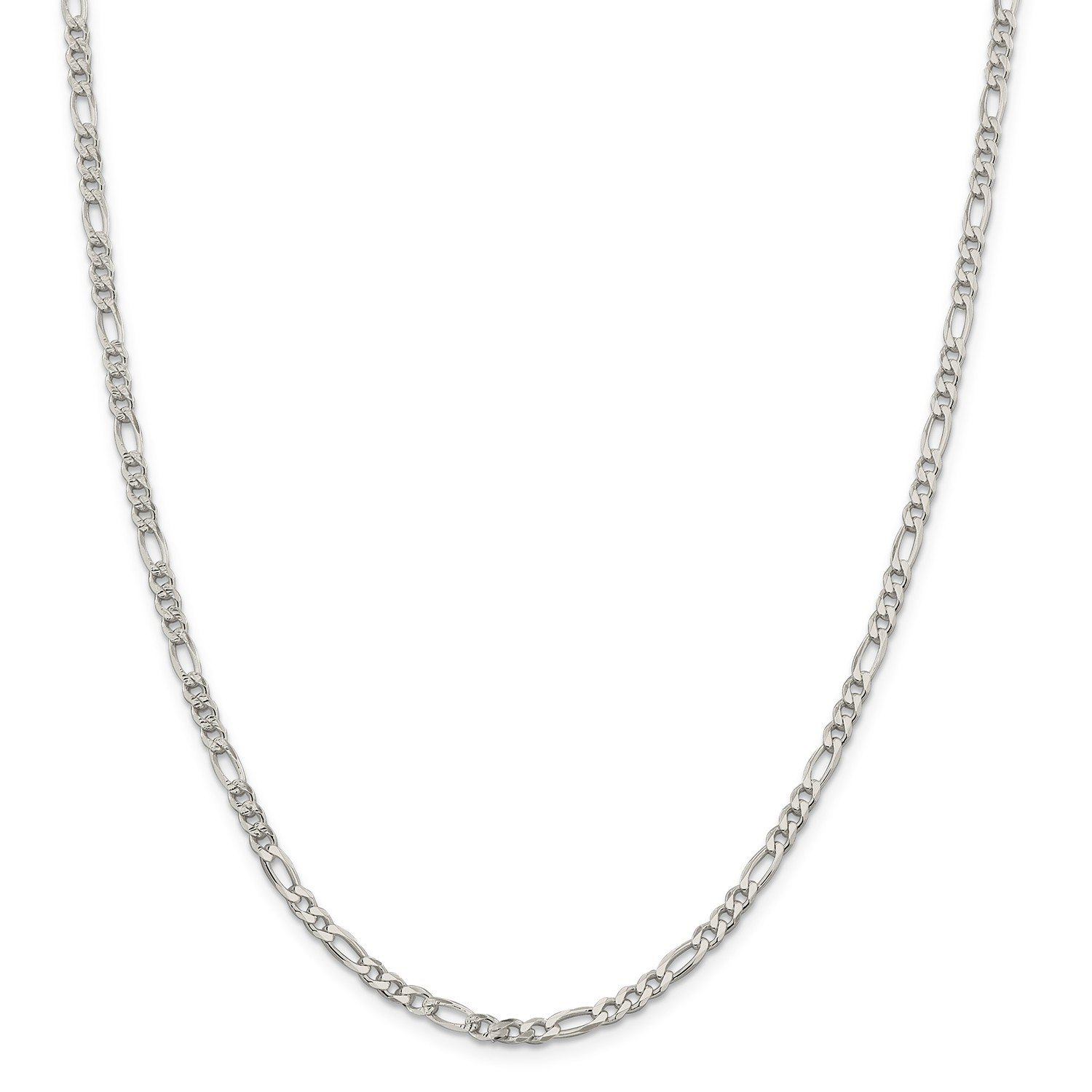 Sterling Silver 4mm Pave Flat Figaro Link Chain w/ Lobster Clasp 16″ – 26″