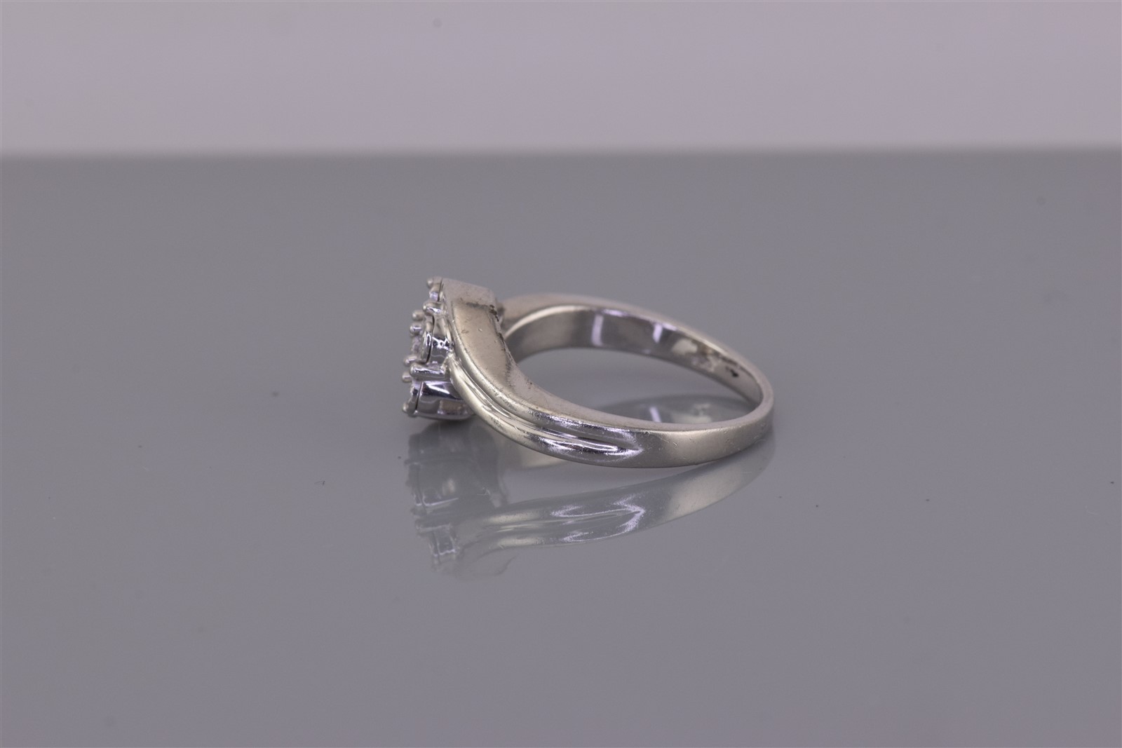 NAJ Sterling Silver Diamond Floweret Clustered Bypass Band Ring 925 Sz: 7
