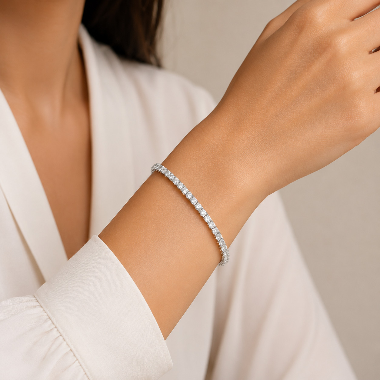 Ananta Jewels 1.00 Ct Round Lab Grown Diamond Tennis Bracelet 925 Silver for Her