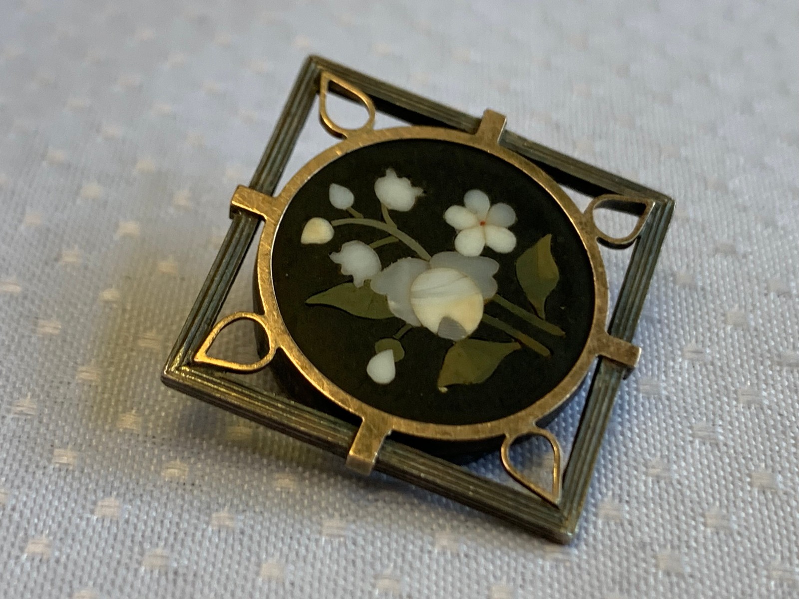 Vtg Pietra Dura Sterling Silver Gold Filled Floral Brooch Jewelry Flower Pin