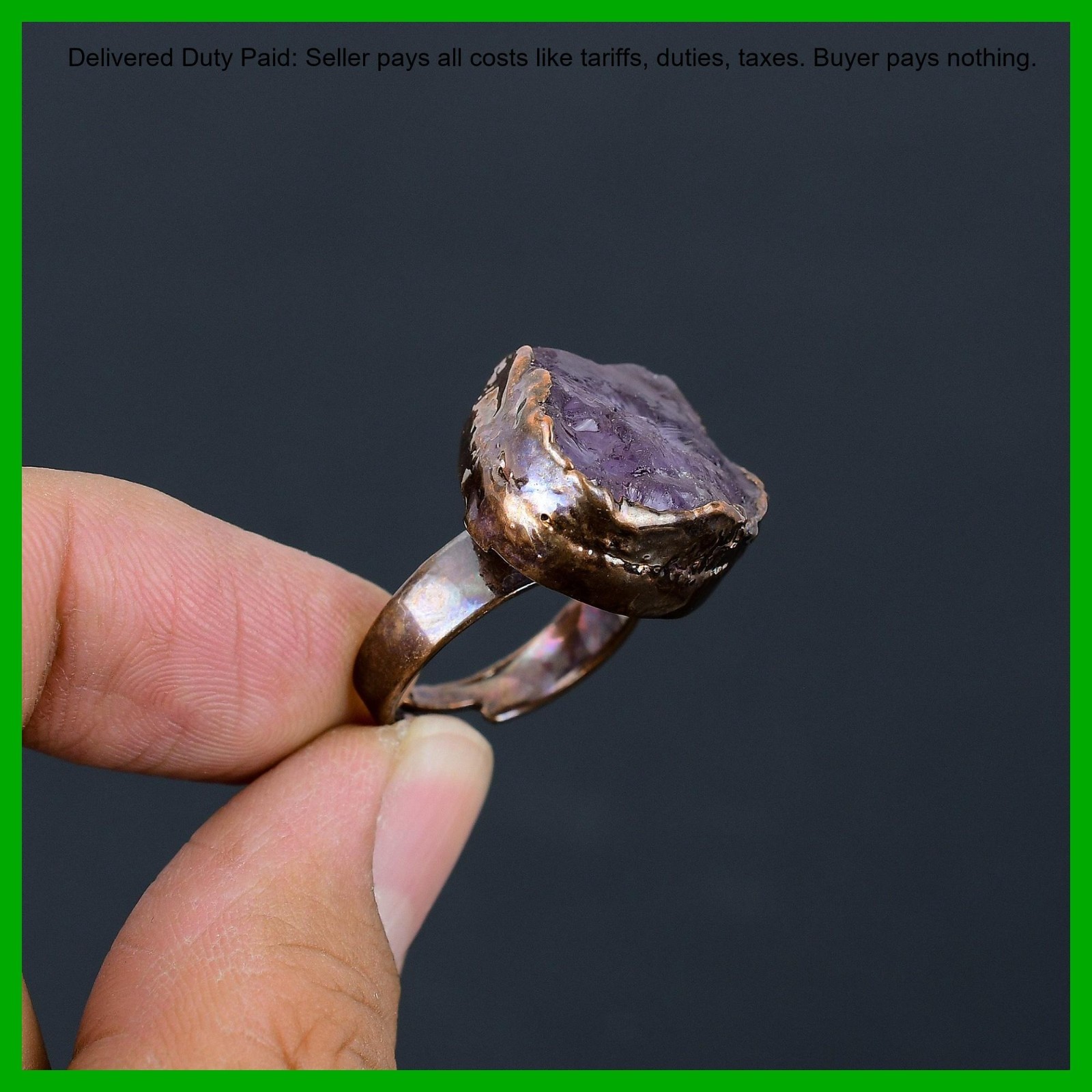 African Amethyst Rough Gemstone Stackable February Electroformed New Ring Copper
