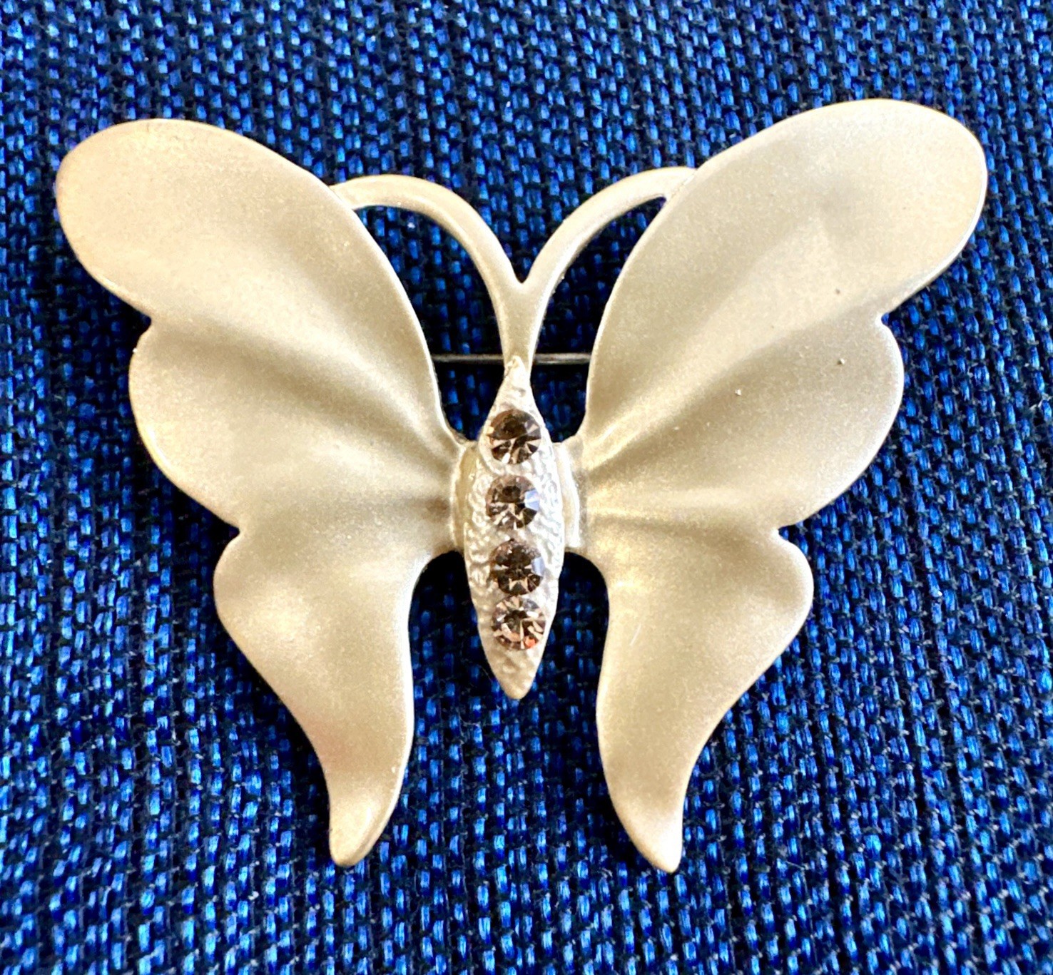 Vintage Satin Gold Butterlfy Brooch Topaz Rhinestones Pin Warm Colors No Brand