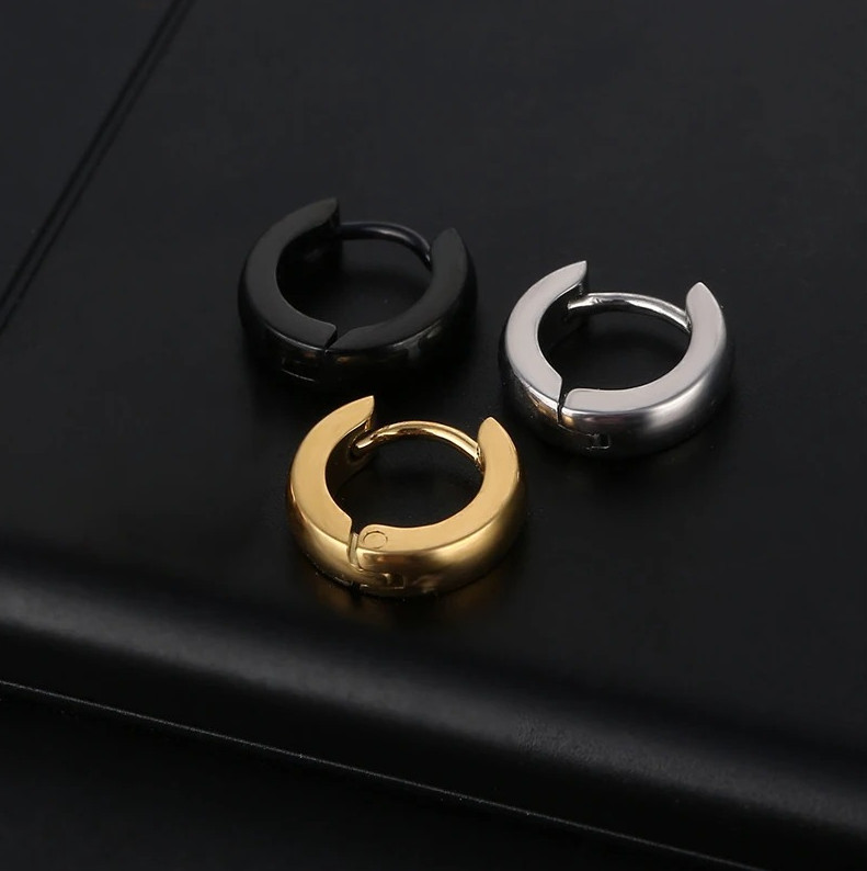 1 pair Punk Stainless Steel Hoop Earrings Unisex Round Circle Hip Hop Jewelry