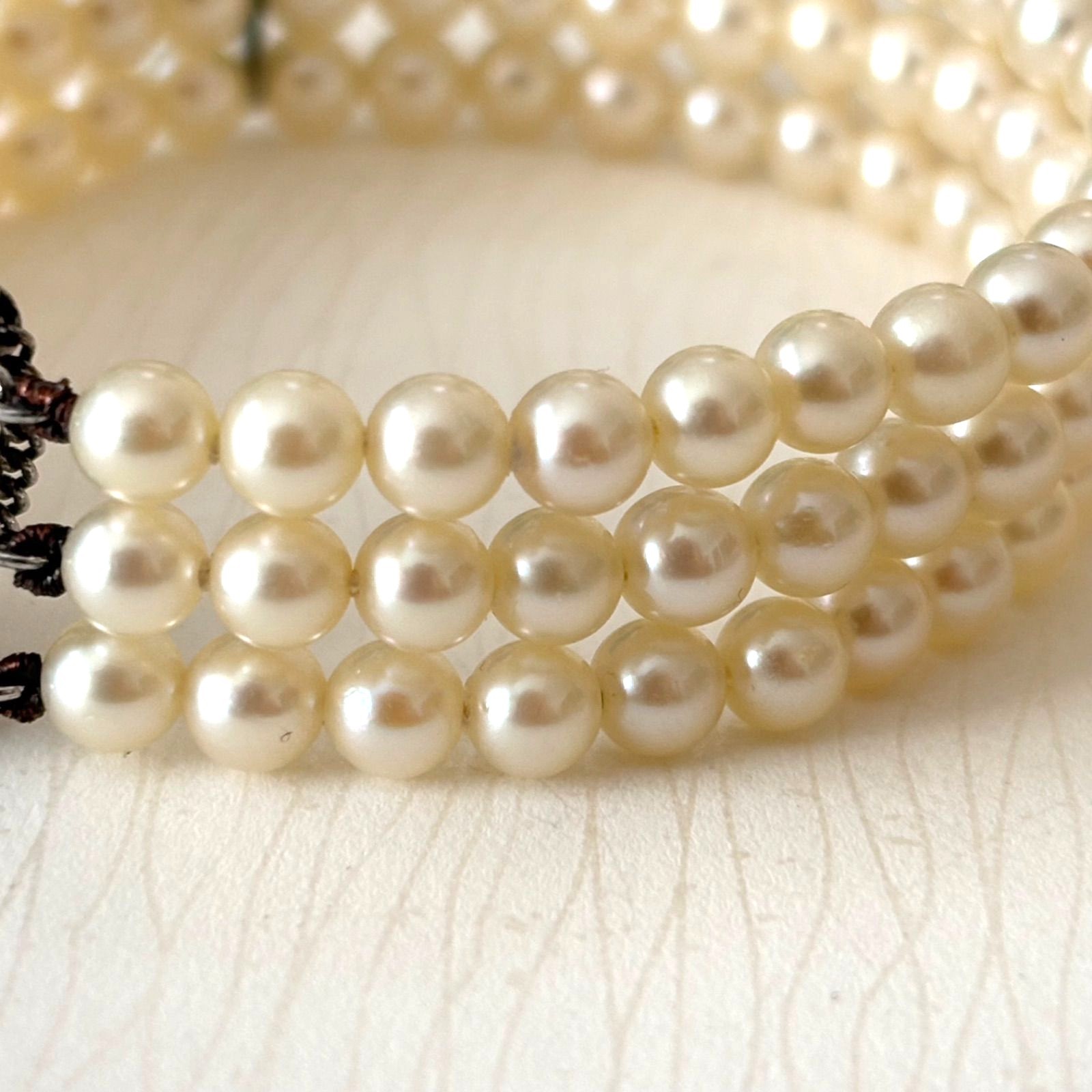 Mikimoto Silver Pearl Bracelet 3-Strand Cream 5.0mm Pearls 16cm(6.3in)